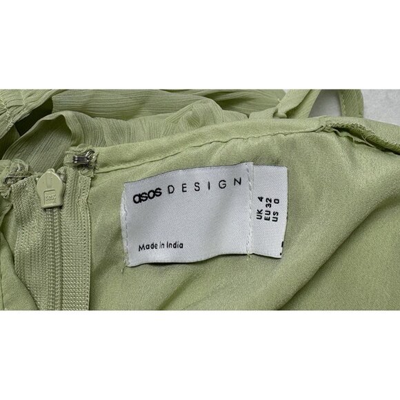 ASOS Women Maxi Dress Pleated Drape Capelet Twist Front Chiffon Sz 0 Lite Green - Picture 10 of 14